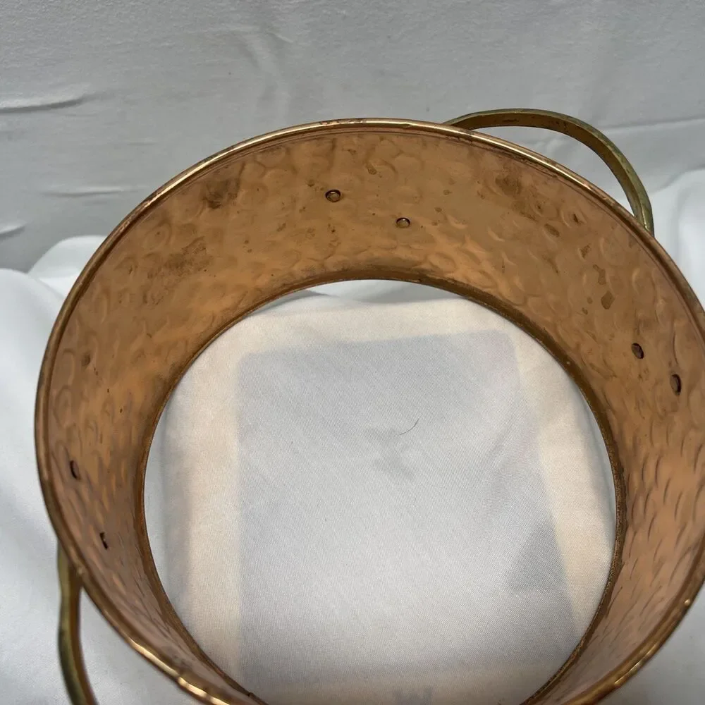 Hammered Copper Casserole Candle Ring Holder Brass Leaves 6.5